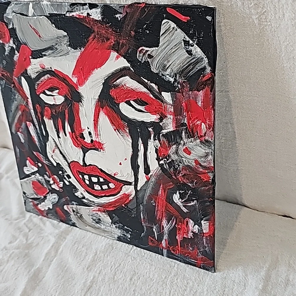 Horror Crying girl on panel board 8X8 Handmade by myself